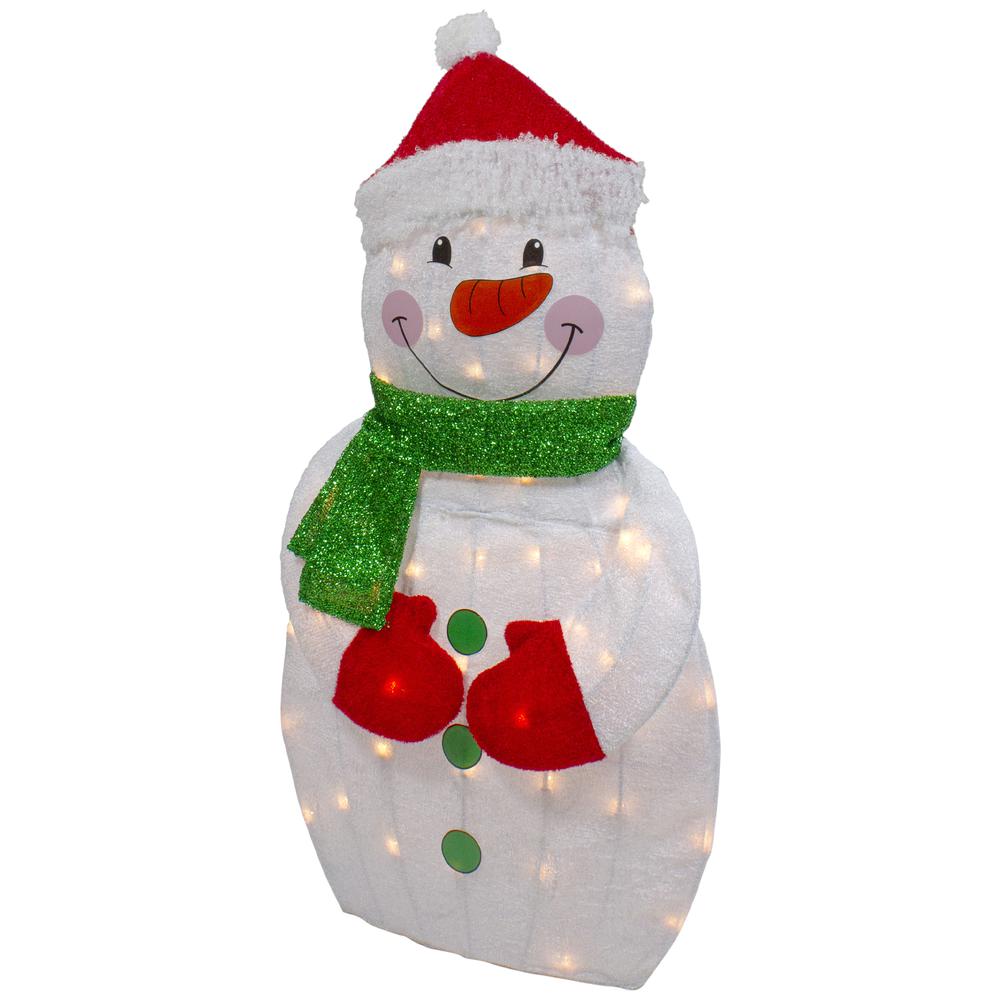 32" Lighted 2D Chenille Snowman with Scarf Outdoor Christmas Decoration. Picture 4