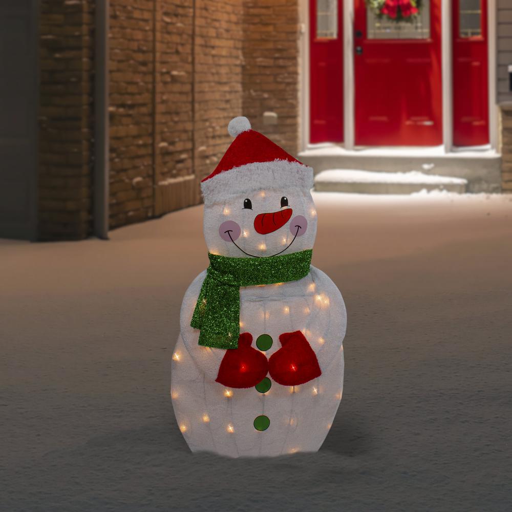 32" Lighted 2D Chenille Snowman with Scarf Outdoor Christmas Decoration. Picture 2