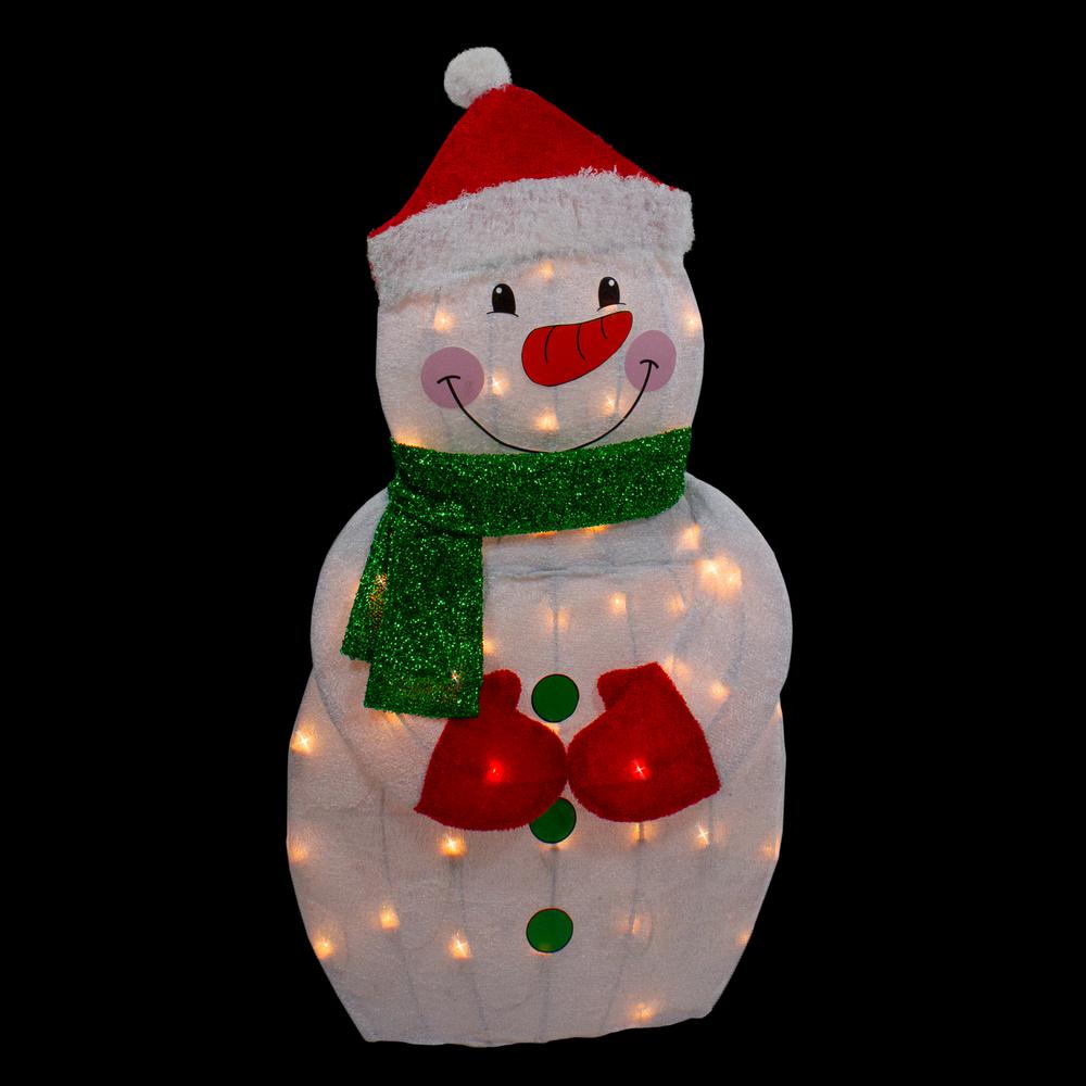 32" Lighted 2D Chenille Snowman with Scarf Outdoor Christmas Decoration. Picture 3