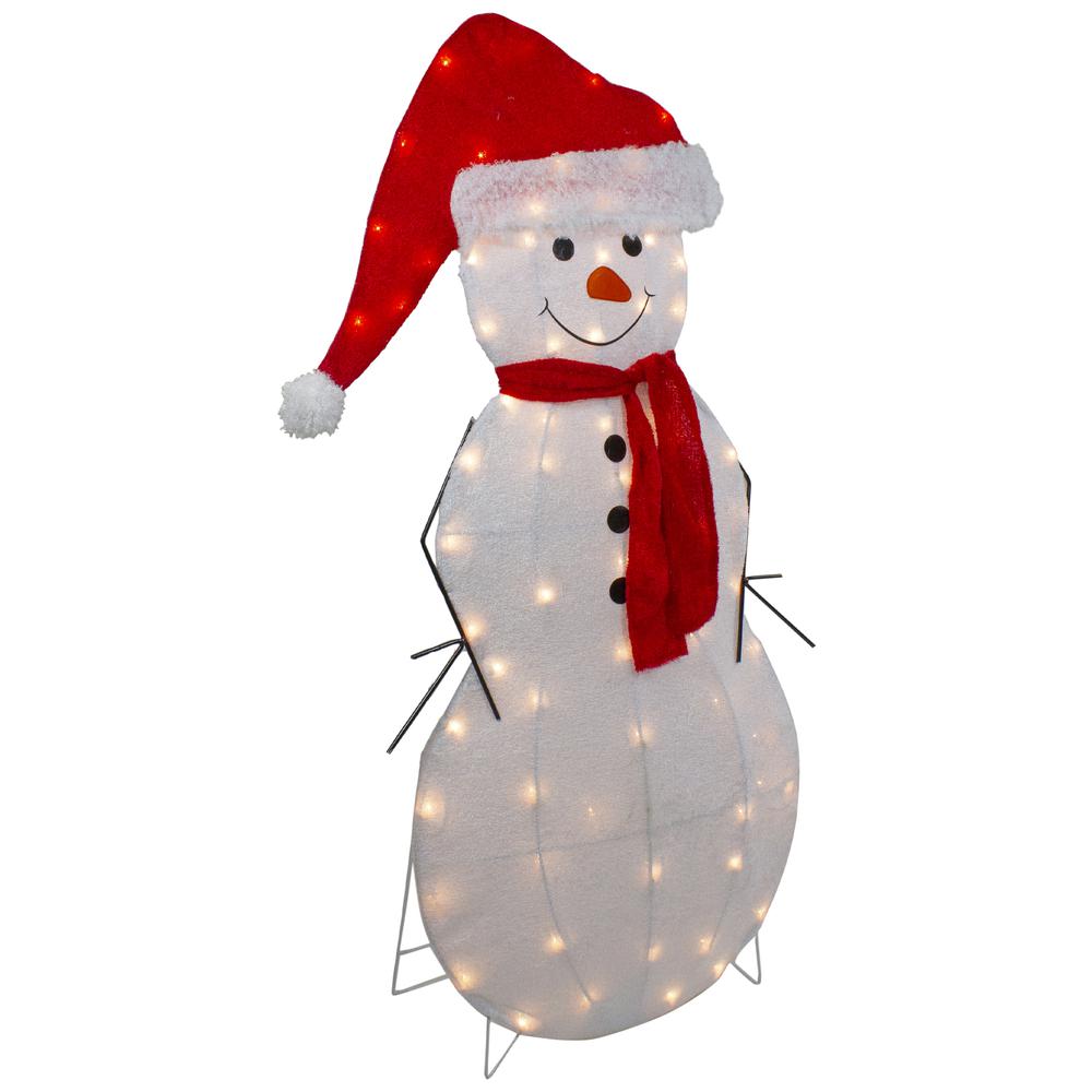 42" Lighted 2D Chenille Snowman in Santa Hat Outdoor Christmas Decoration. Picture 4