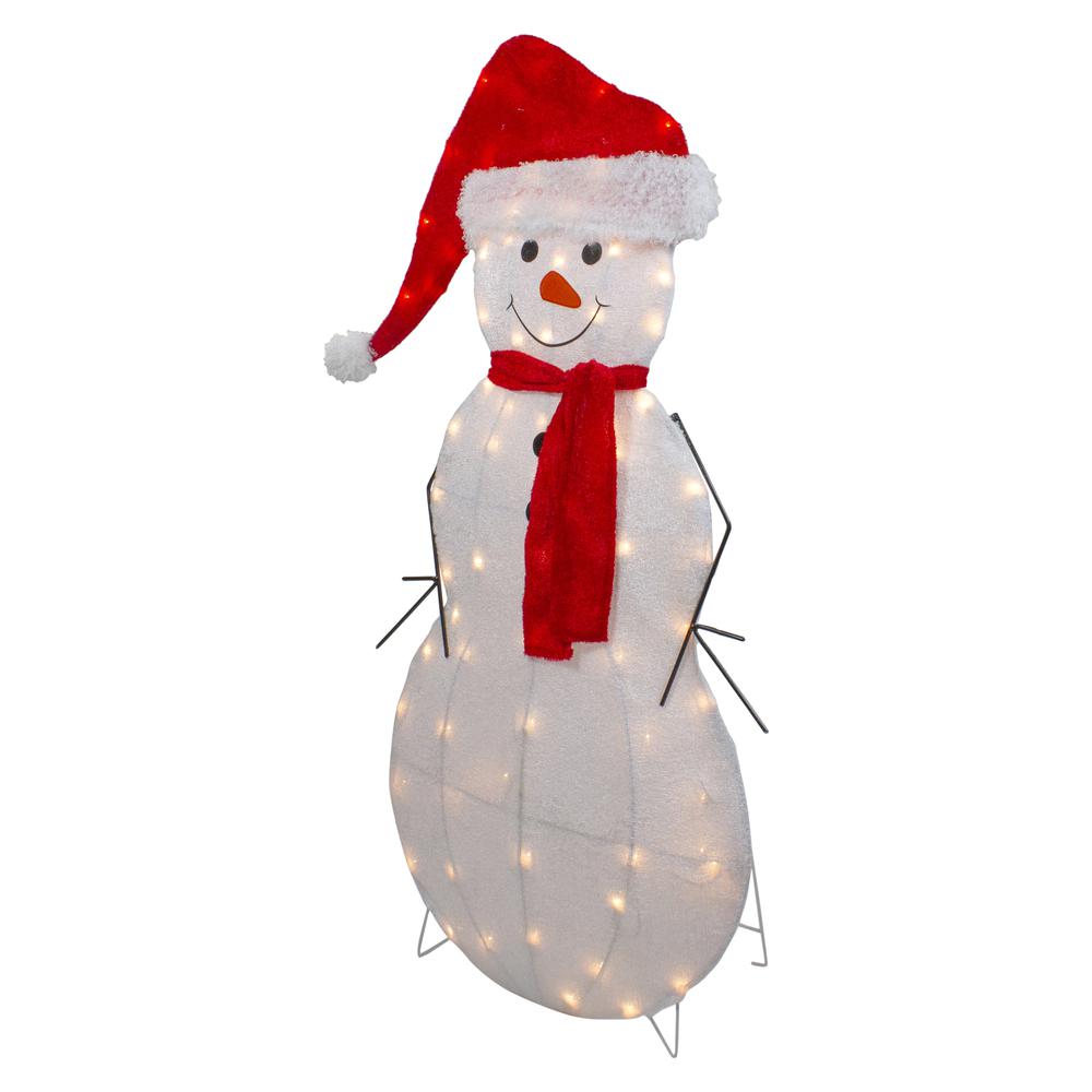 42" Lighted 2D Chenille Snowman in Santa Hat Outdoor Christmas Decoration. Picture 5