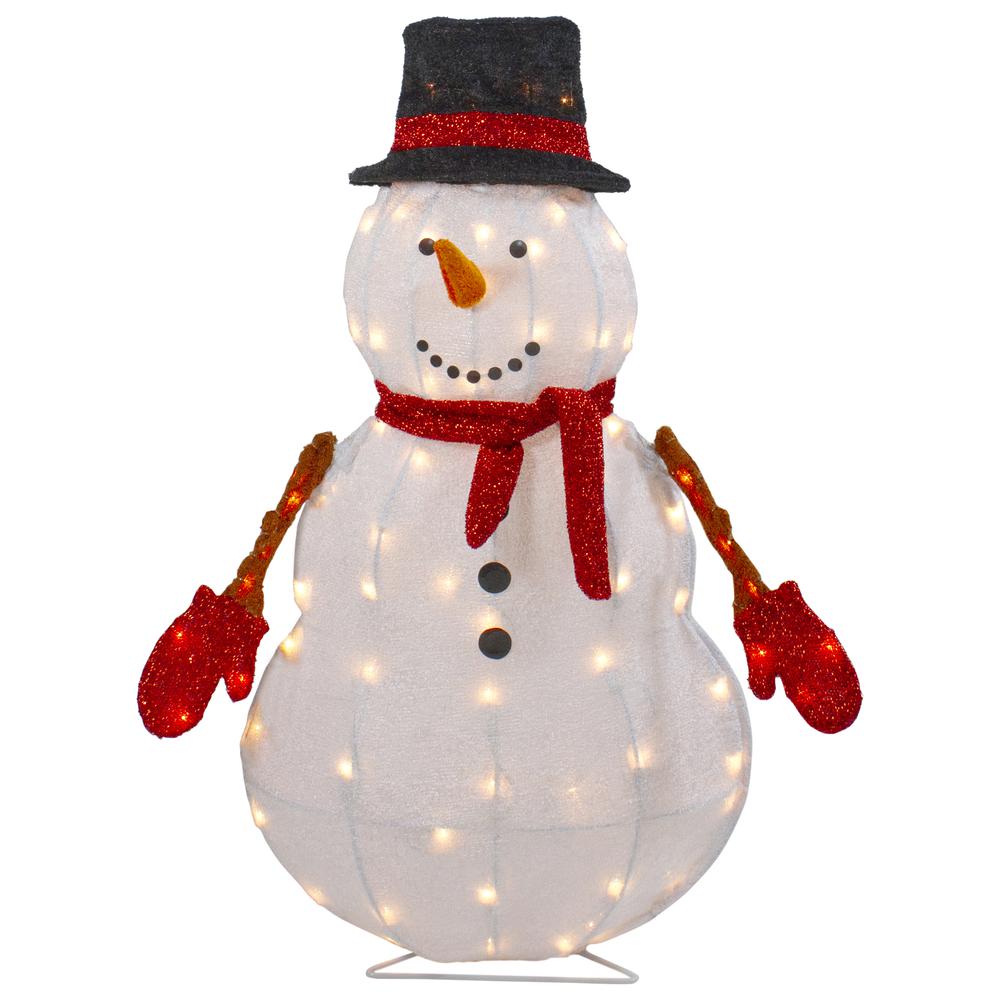 32" Lighted 3D Chenille Snowman in Top Hat Outdoor Christmas Decoration. Picture 1