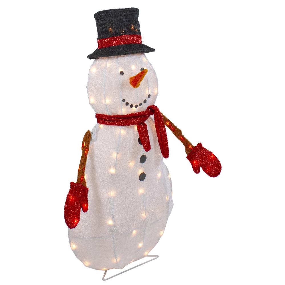 32" Lighted 3D Chenille Snowman in Top Hat Outdoor Christmas Decoration. Picture 4
