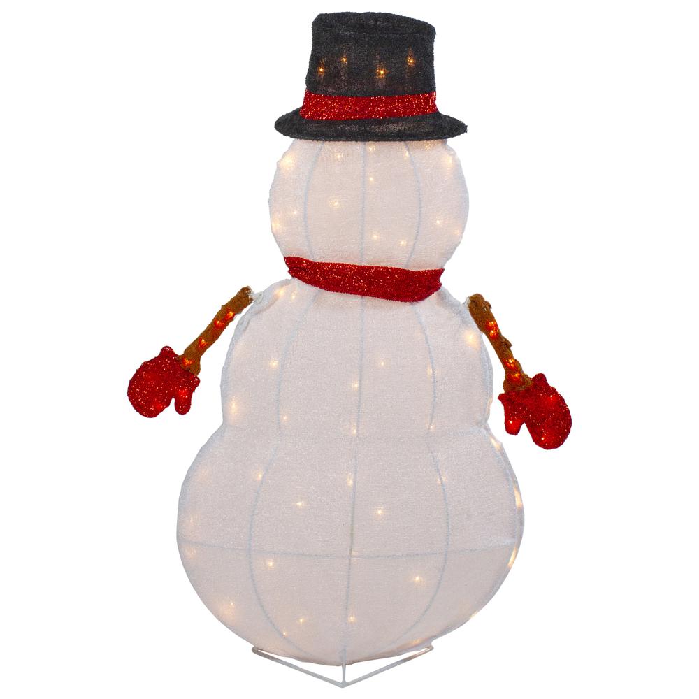 32" Lighted 3D Chenille Snowman in Top Hat Outdoor Christmas Decoration. Picture 6