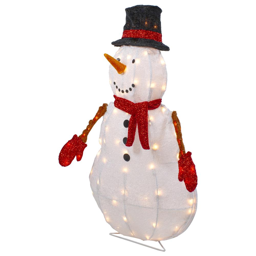 32" Lighted 3D Chenille Snowman in Top Hat Outdoor Christmas Decoration. Picture 5