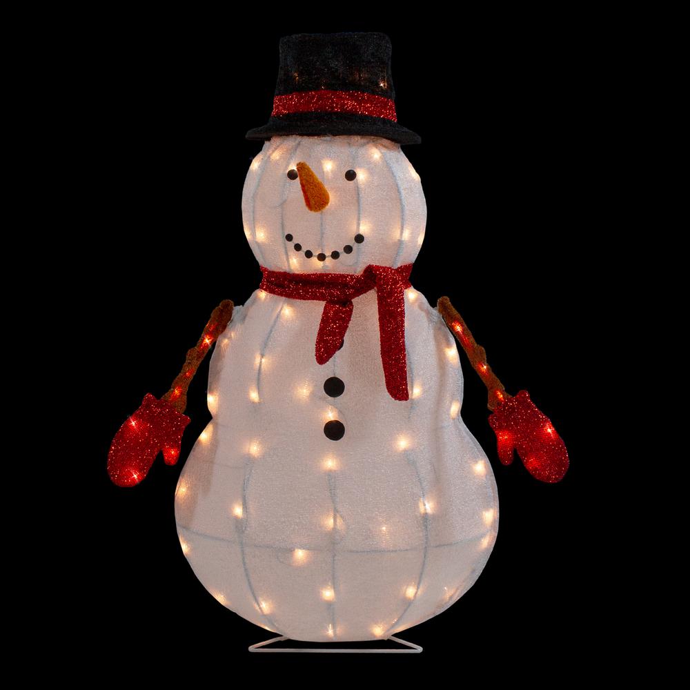 32" Lighted 3D Chenille Snowman in Top Hat Outdoor Christmas Decoration. Picture 3