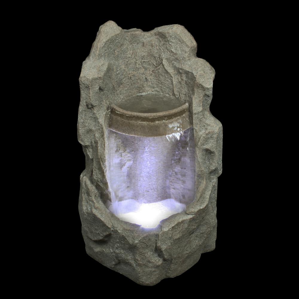 24.5" LED Lighted Gray Raised Stone Basin Outdoor Garden Water Fountain. Picture 3