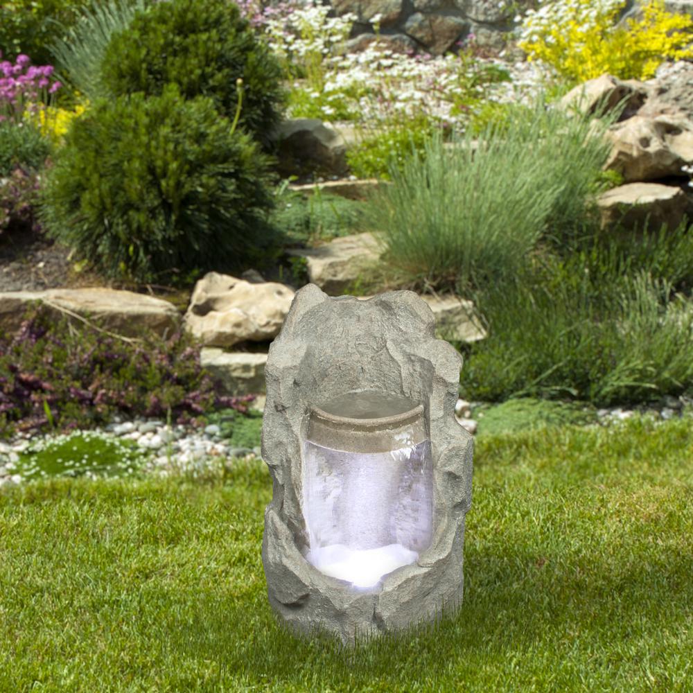 24.5" LED Lighted Gray Raised Stone Basin Outdoor Garden Water Fountain. Picture 2
