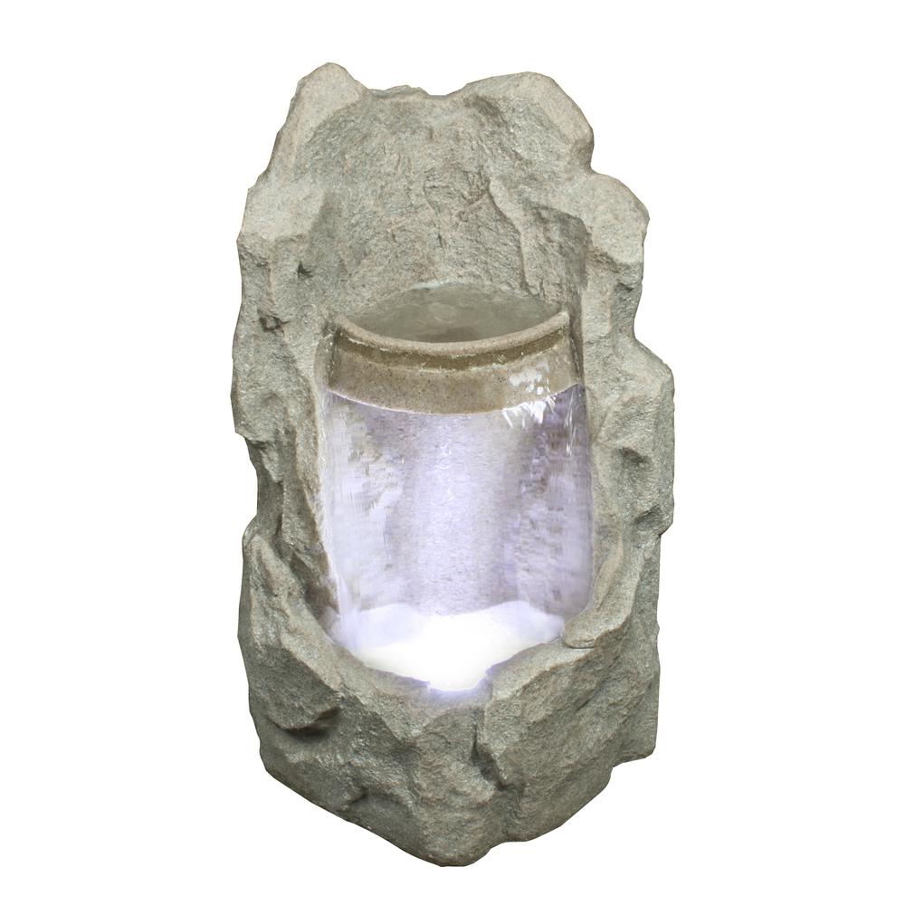 24.5" LED Lighted Gray Raised Stone Basin Outdoor Garden Water Fountain. Picture 1
