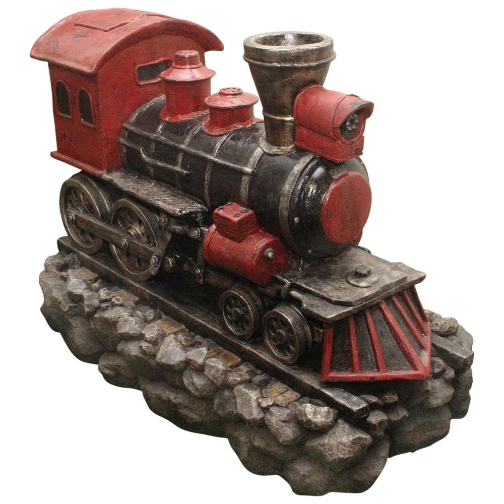 38" LED Red and Black Vintage Locomotive Train Outdoor Garden Water Fountain. Picture 1