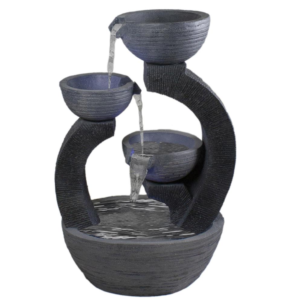 31.5" Black Lighted Three-tier Outdoor Garden Water Fountain. Picture 4