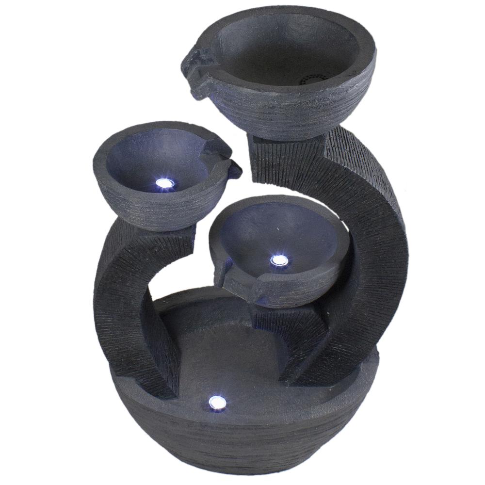 31.5" Black Lighted Three-tier Outdoor Garden Water Fountain. Picture 5
