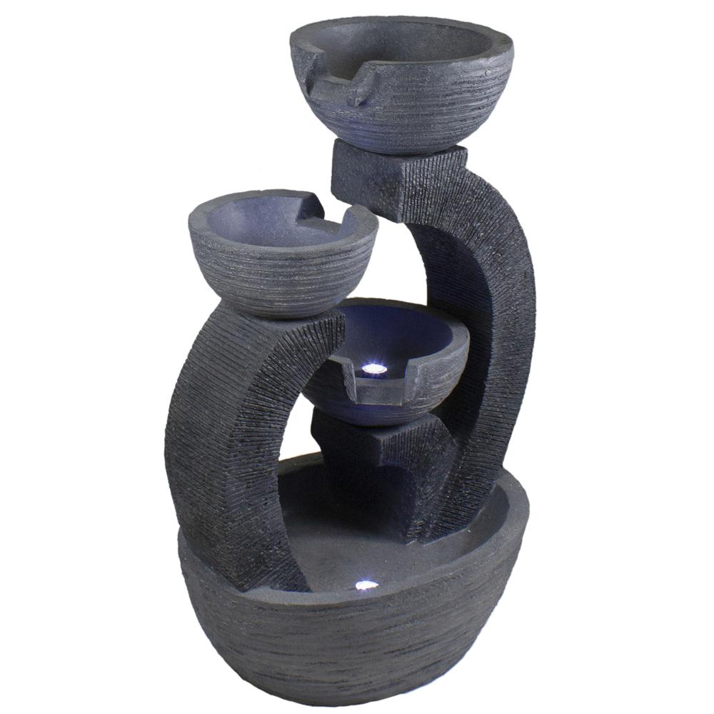 31.5" Black Lighted Three-tier Outdoor Garden Water Fountain. Picture 6