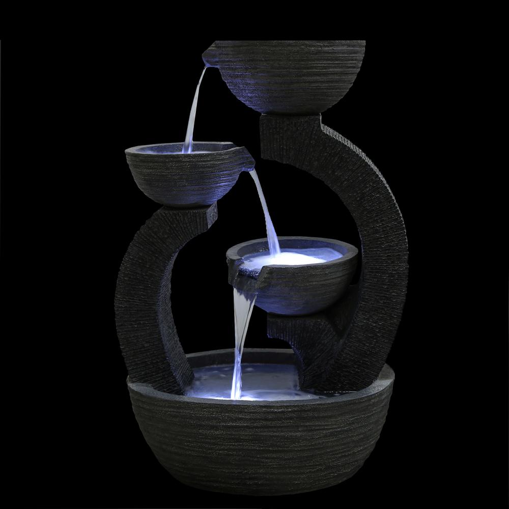 31.5" Black Lighted Three-tier Outdoor Garden Water Fountain. Picture 3