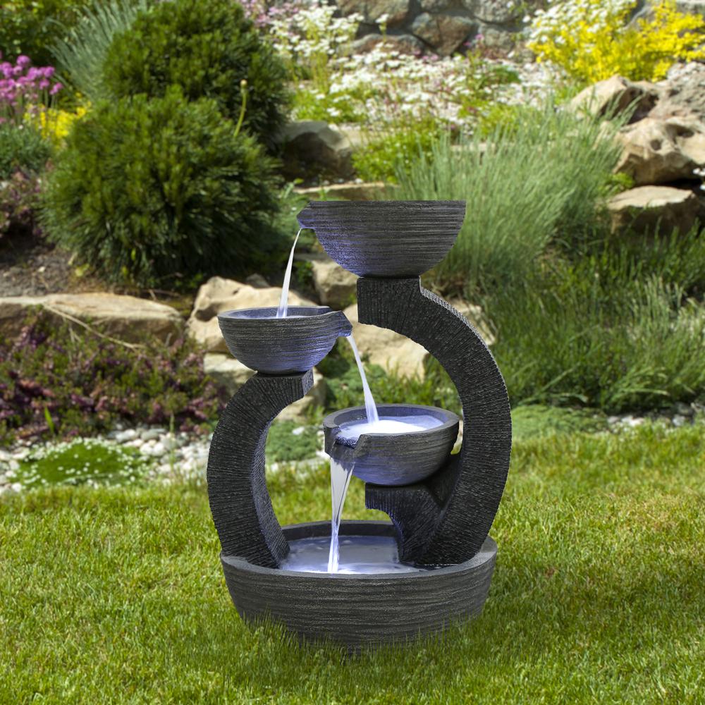 31.5" Black Lighted Three-tier Outdoor Garden Water Fountain. Picture 2