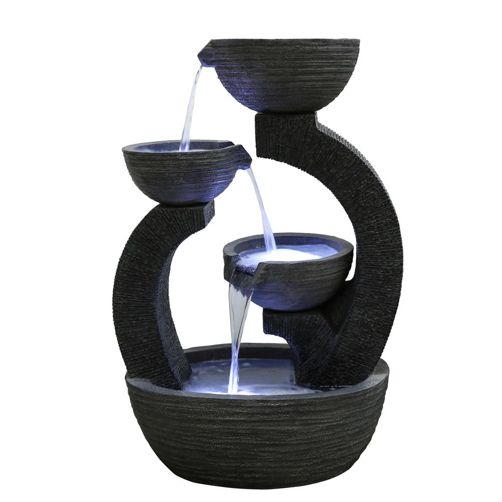 31.5" Black Lighted Three-tier Outdoor Garden Water Fountain. Picture 1