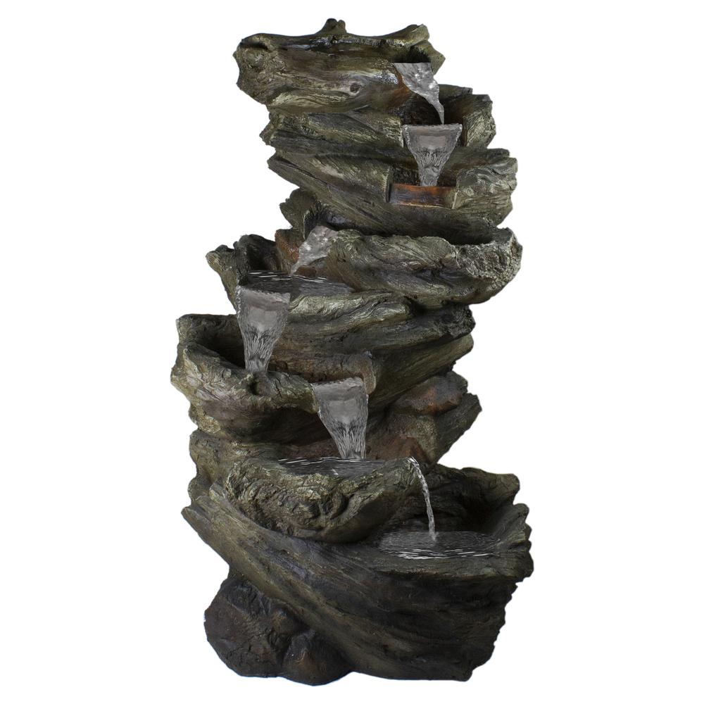 42" Gray Lighted Rock Outdoor Garden Water Fountain. Picture 1