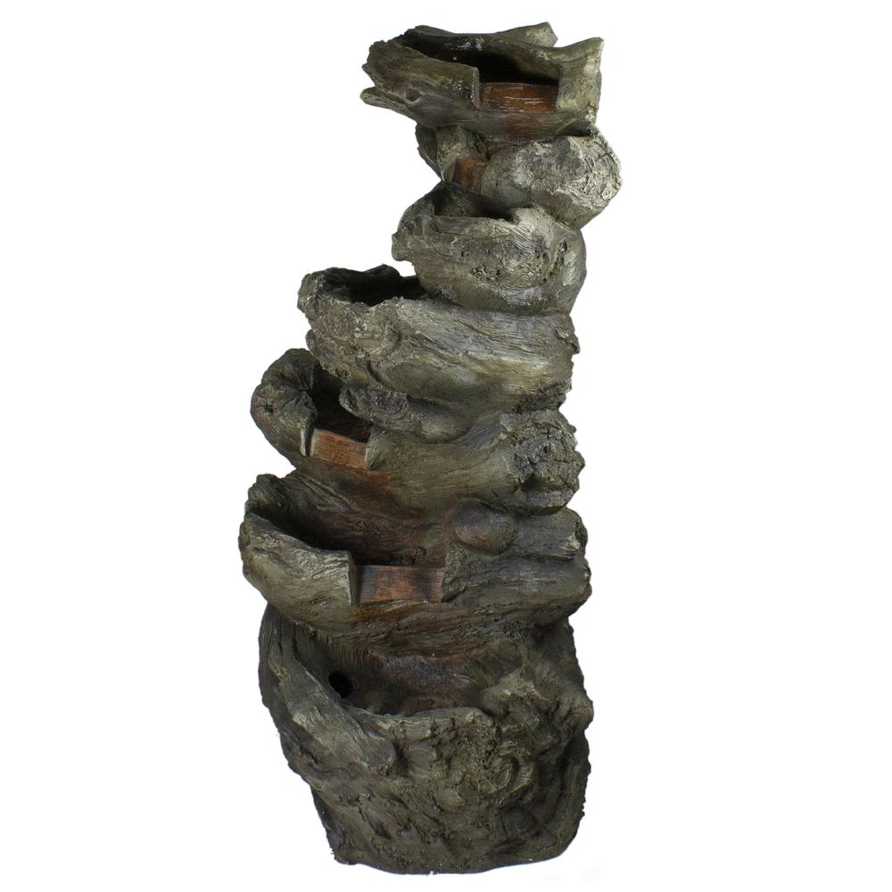 42" Gray Lighted Rock Outdoor Garden Water Fountain. Picture 5