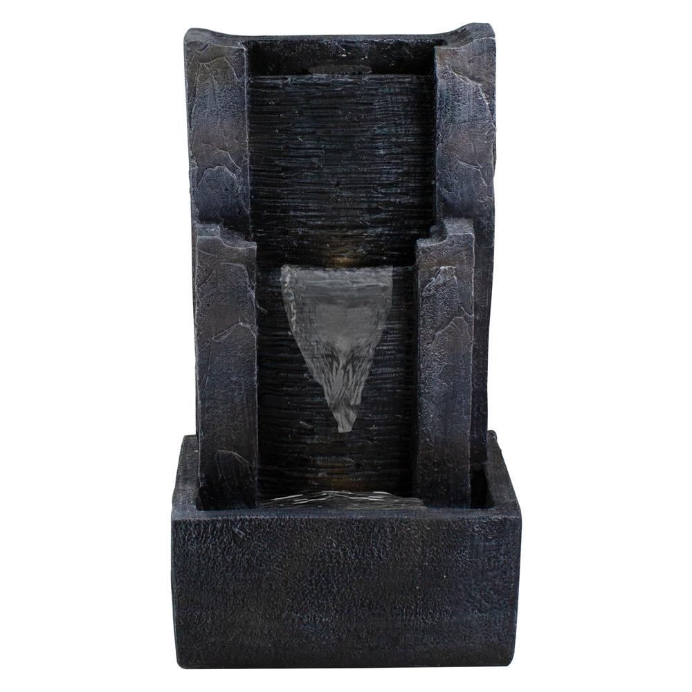 23.5" Black and Gray Modern Lighted Three-tier Outdoor Garden Water Fountain. Picture 1