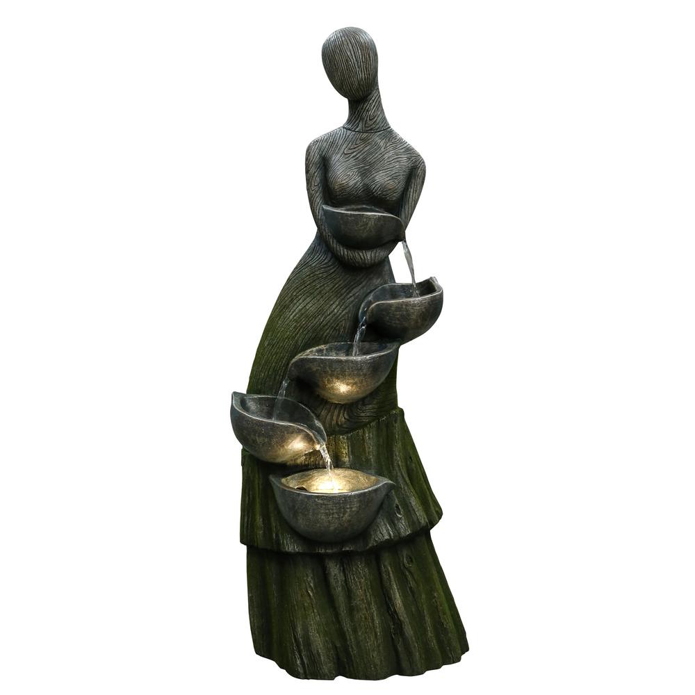 39" Lighted Modern Faceless Woman Tiered Outdoor Garden Water Fountain. Picture 1