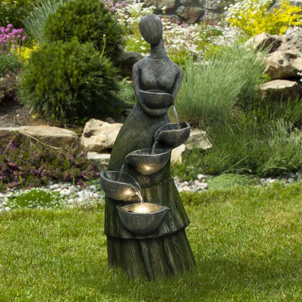 39" Lighted Modern Faceless Woman Tiered Outdoor Garden Water Fountain. Picture 2