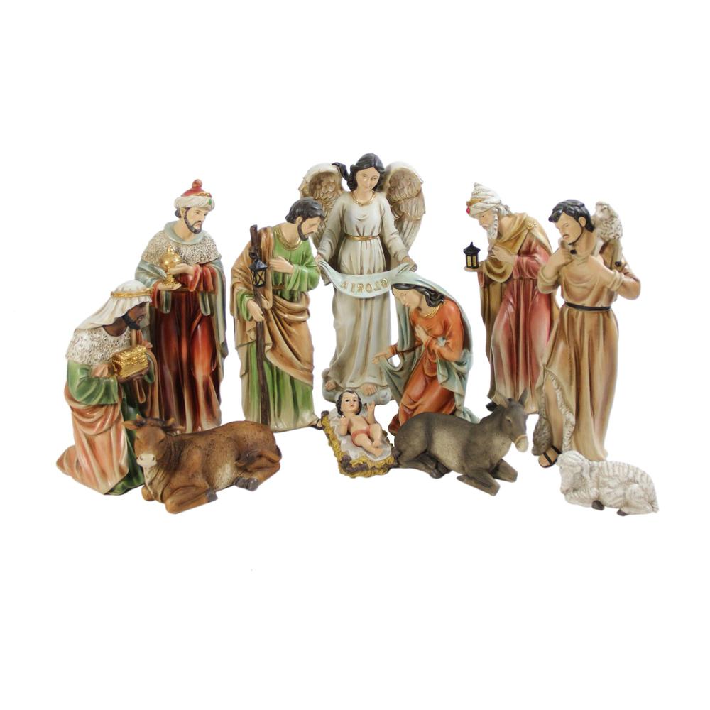 11pc Vibrantly Colored Traditional Religious Christmas Nativity Figurine Set 15.5". Picture 3