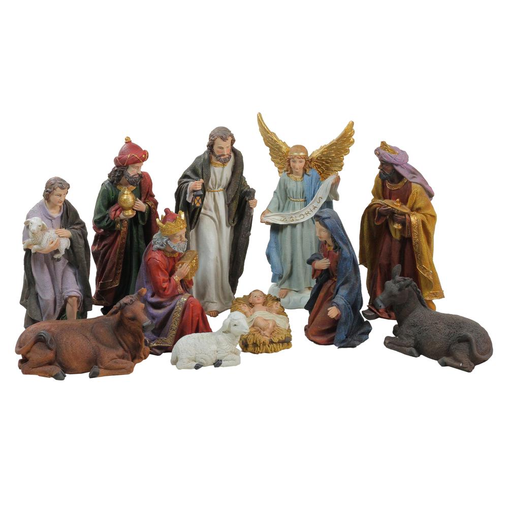 11pc Blue and Red Christmas Nativity Figurine Set 12.25". Picture 1