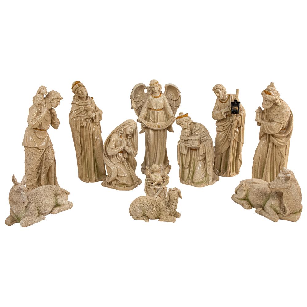 11-Piece Speckled Brown Traditional Religious Christmas Nativity Set 22.75". Picture 1