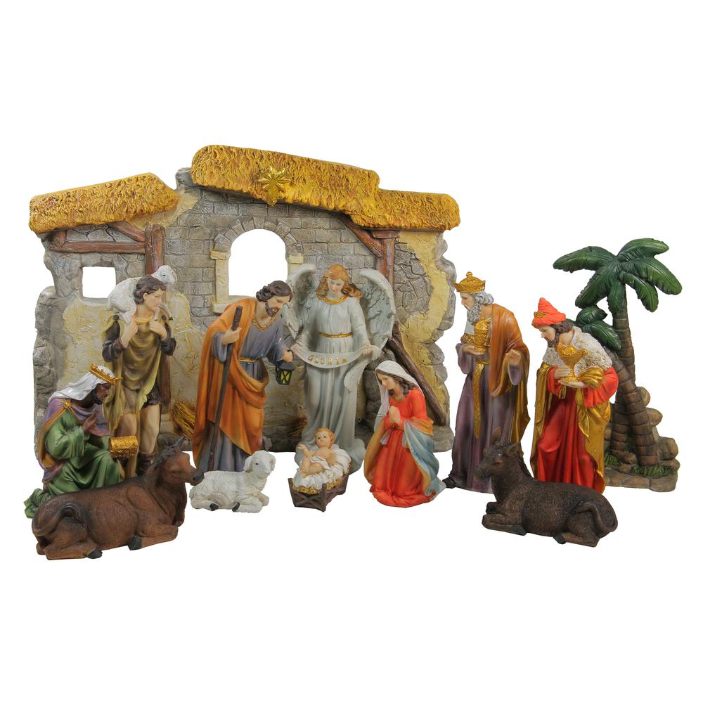 13-Piece Gray Religious Christmas Nativity Figurine with Stable 23.25". Picture 1