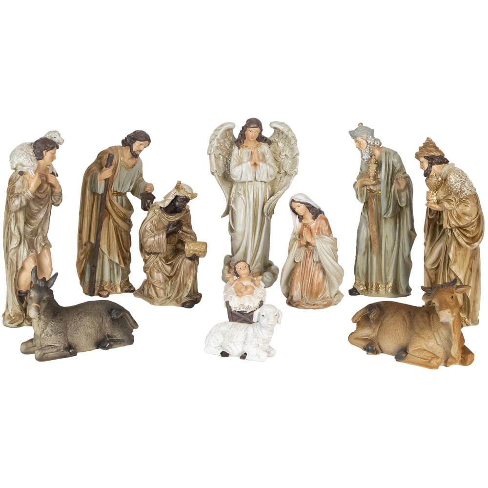 11-Piece Traditional Earth Tones Religious Christmas Nativity Figurine Set - 11.75". Picture 1