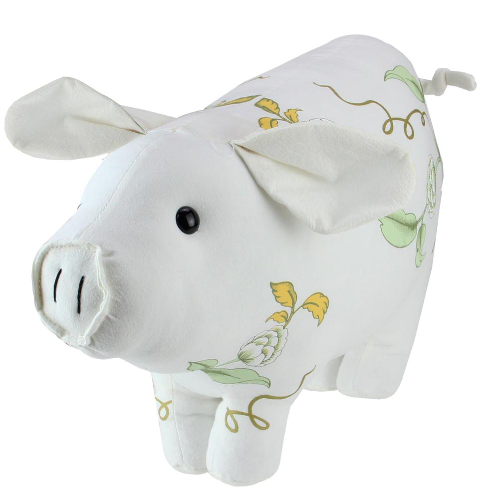 13.25" White  Soft Green and Yellow Floral Pig Spring Tabletop Decoration. Picture 1