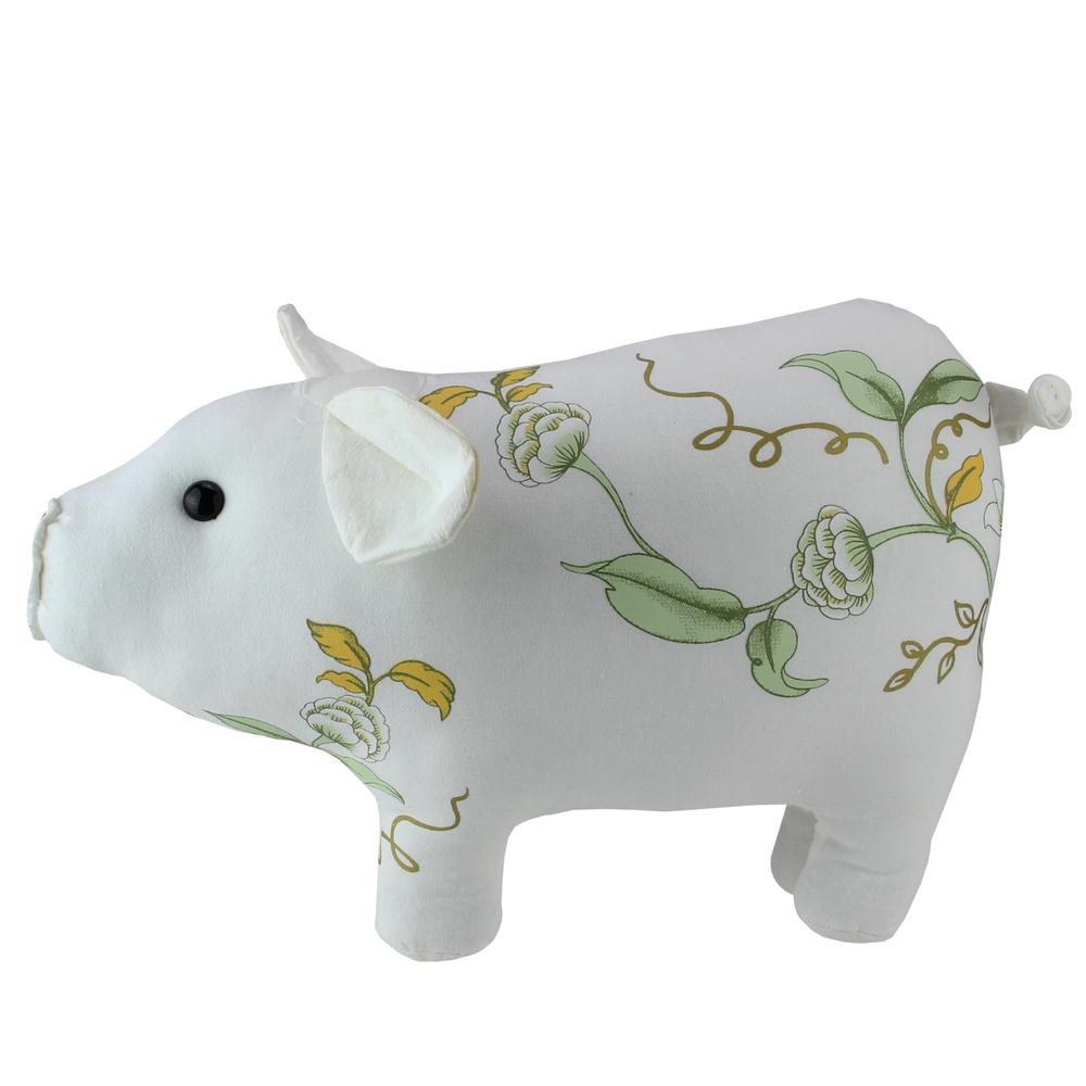 13.25" White  Soft Green and Yellow Floral Pig Spring Tabletop Decoration. Picture 2
