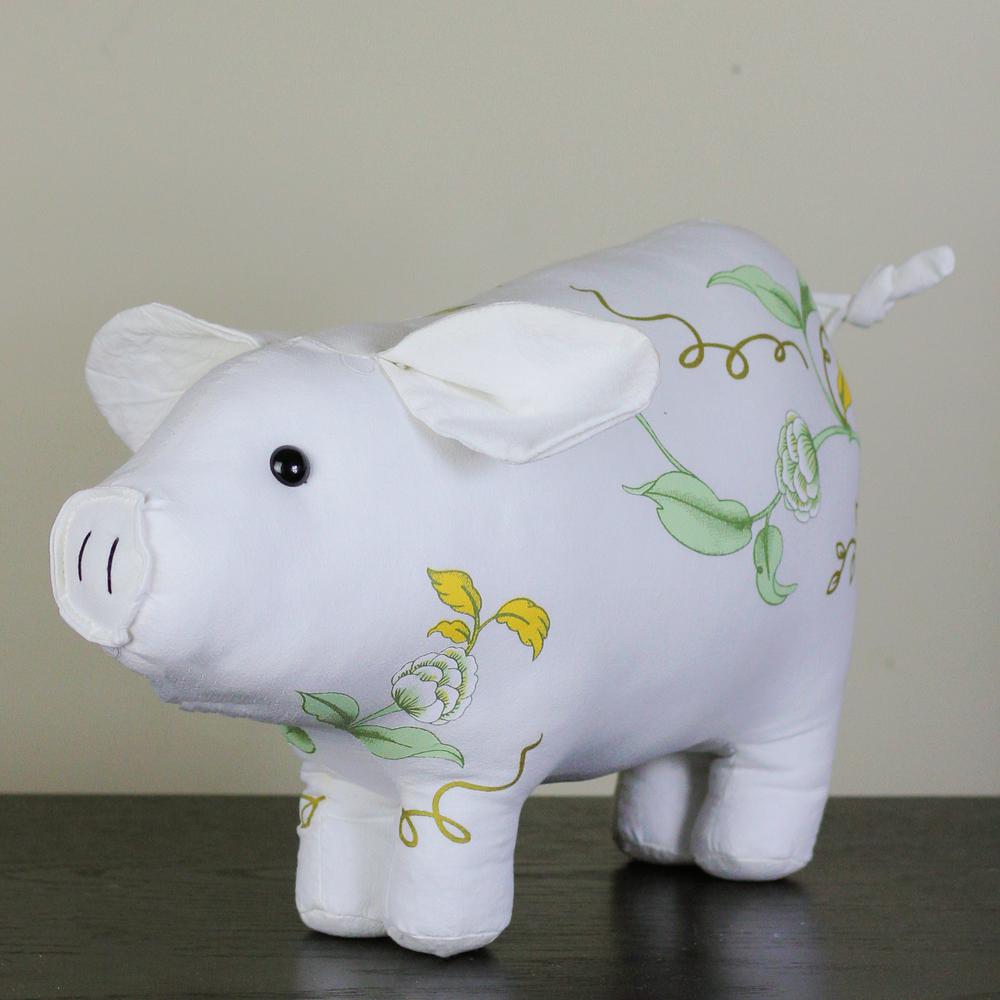 13.25" White  Soft Green and Yellow Floral Pig Spring Tabletop Decoration. Picture 3