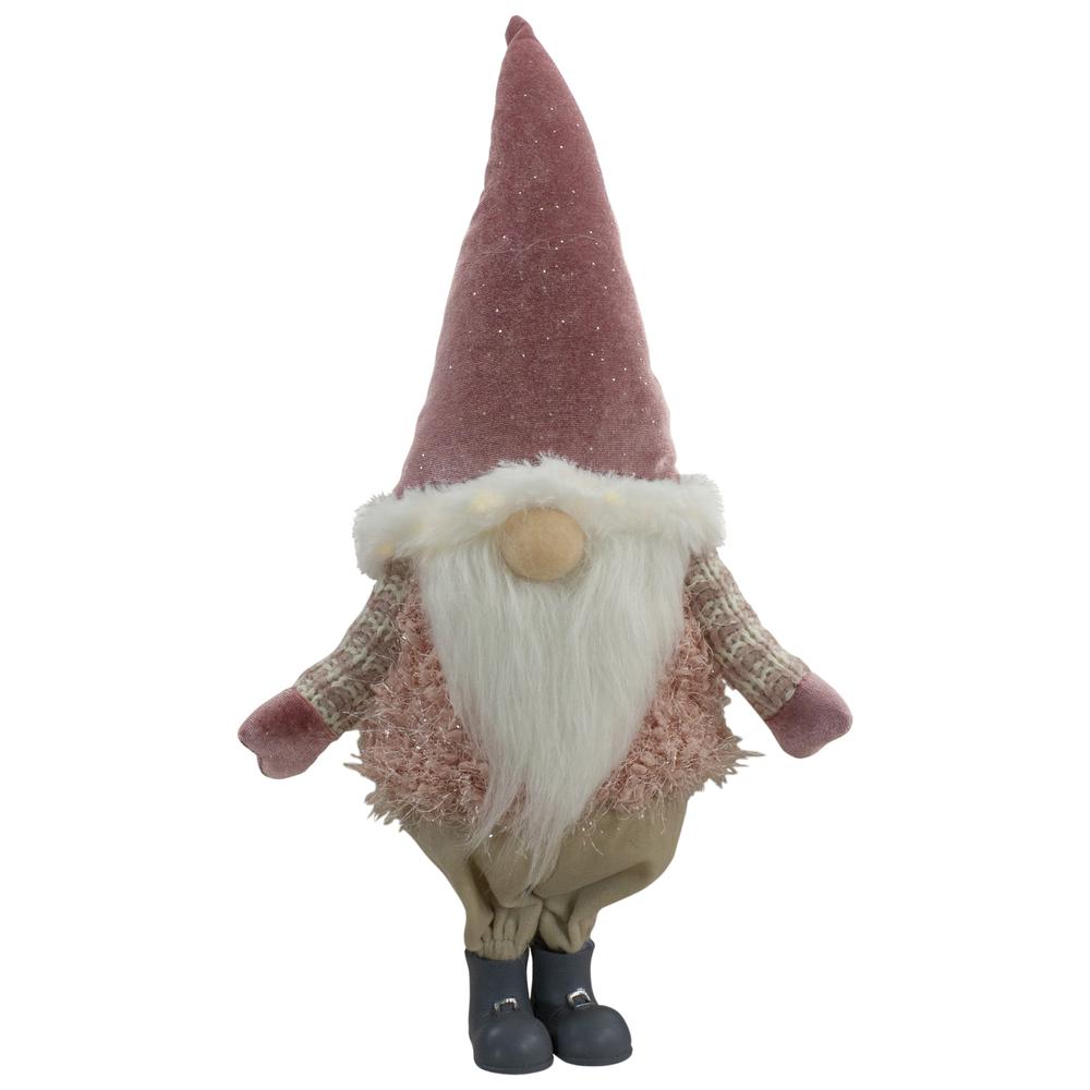 16" Mauve Standing Boy LED Lighted Christmas Gnome Figure. Picture 1