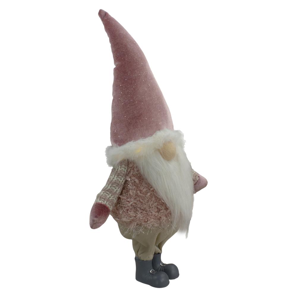16" Mauve Standing Boy LED Lighted Christmas Gnome Figure. Picture 3