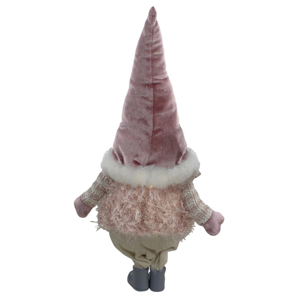 16" Mauve Standing Boy LED Lighted Christmas Gnome Figure. Picture 5