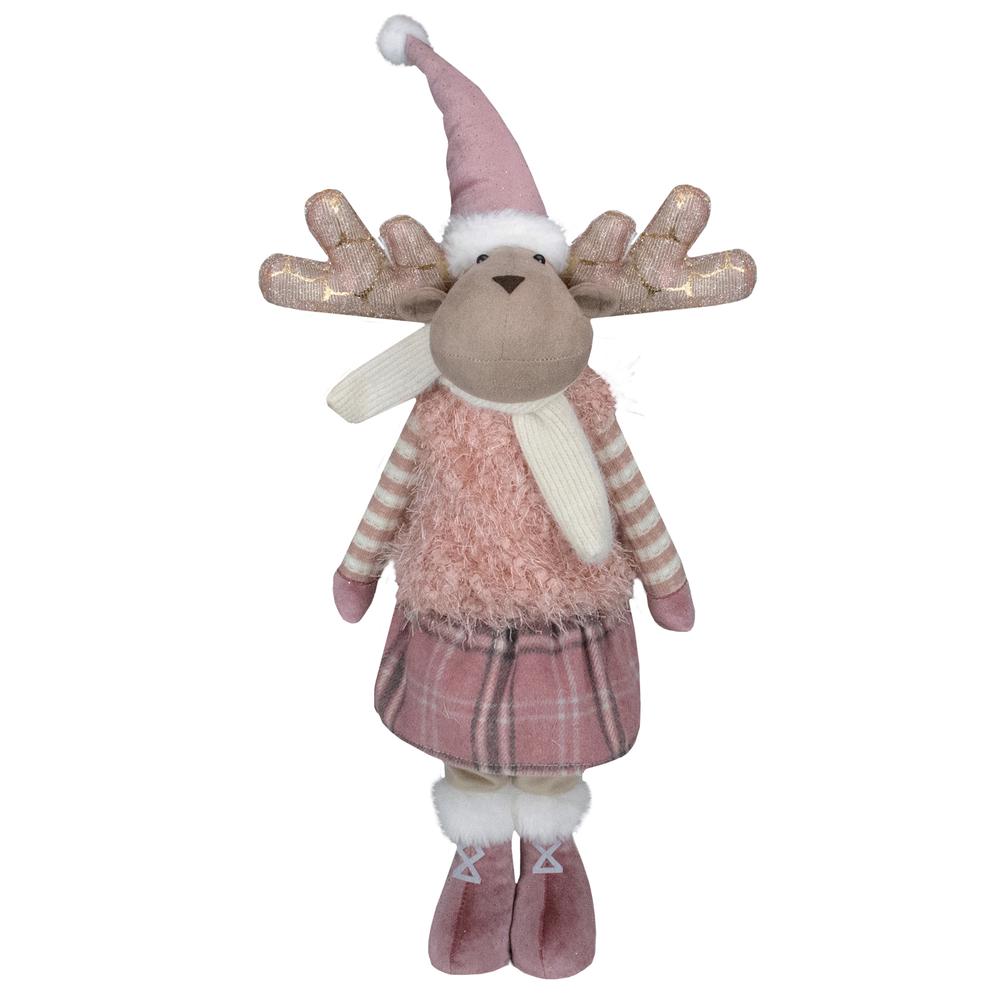 26" Pink and Beige Standing Girl Moose Christmas Tabletop Figurine. Picture 1