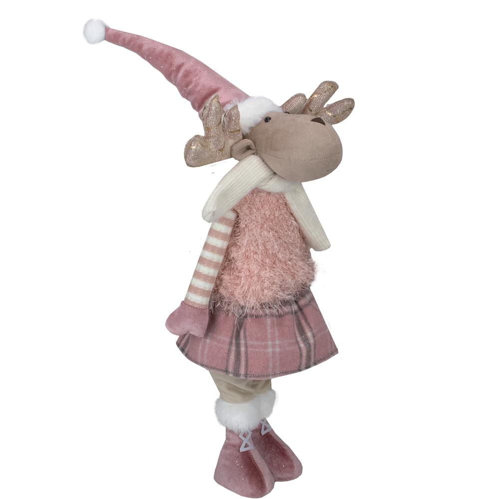 26" Pink and Beige Standing Girl Moose Christmas Tabletop Figurine. Picture 4