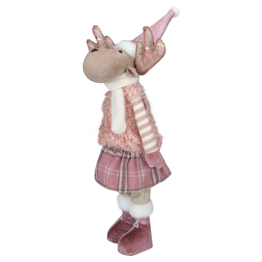 26" Pink and Beige Standing Girl Moose Christmas Tabletop Figurine. Picture 3
