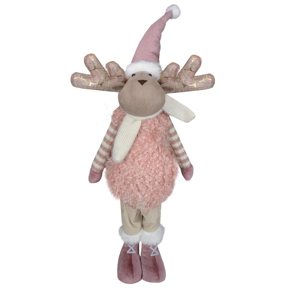 26-Inch Pink and Beige Standing Boy Moose Christmas Tabletop Figurine. The main picture.