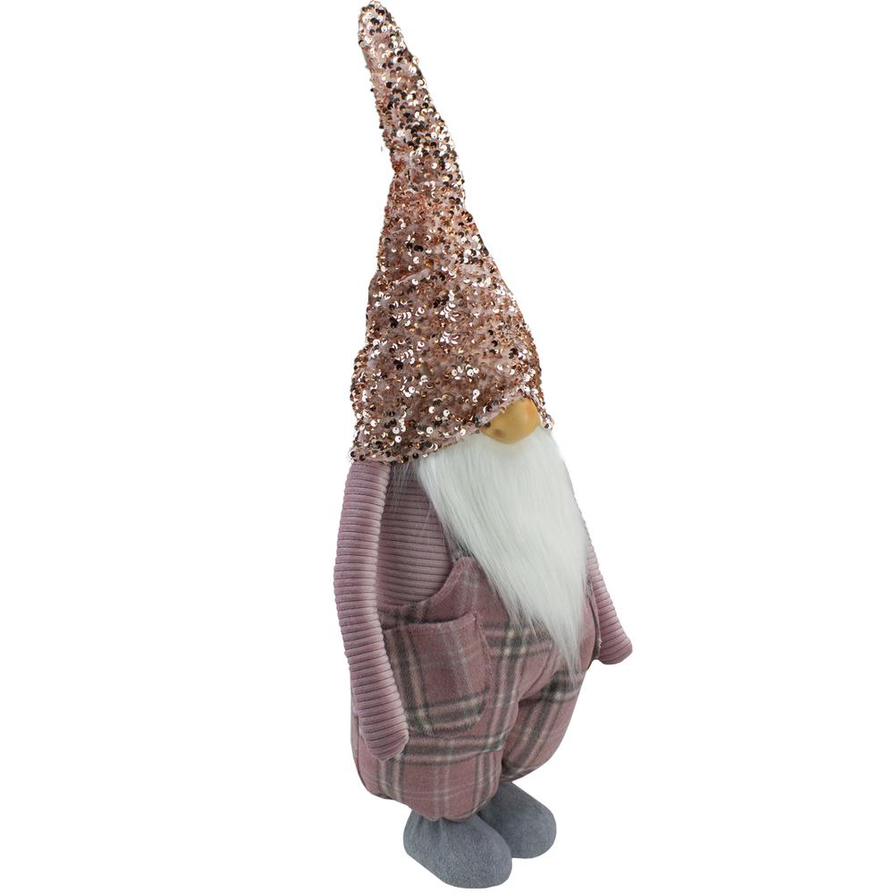 30" Pink and Gray Plaid Tall Christmas Gnome Tabletop Figure. Picture 4