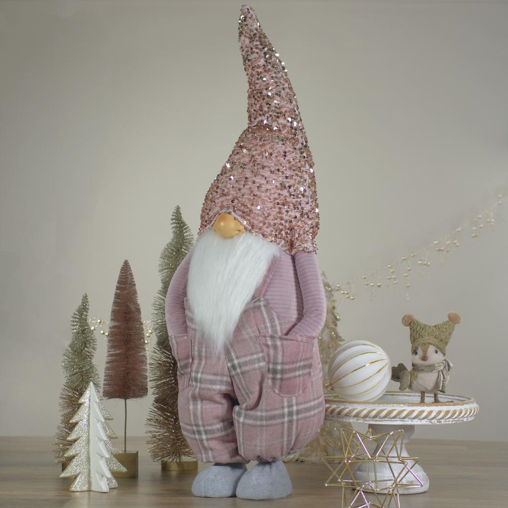 30" Pink and Gray Plaid Tall Christmas Gnome Tabletop Figure. Picture 2