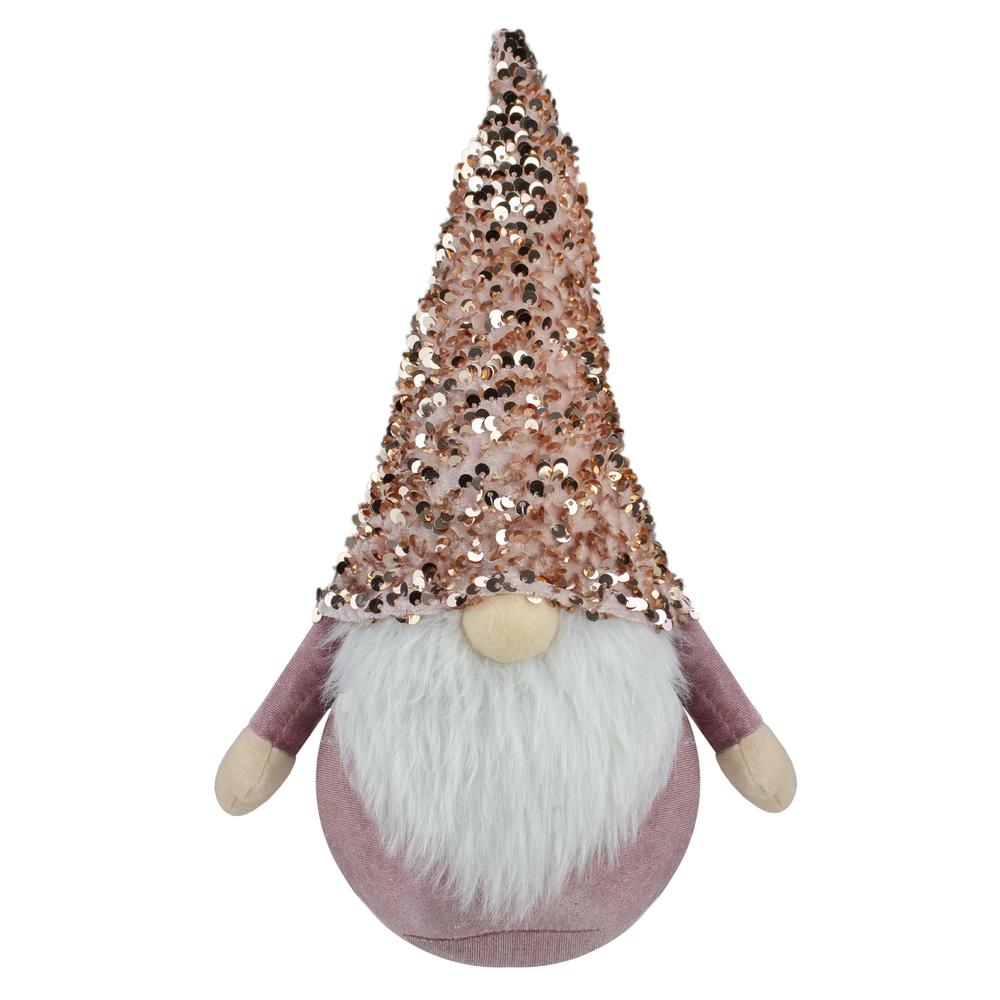 12" Pink and Rose Gold Christmas Gnome Tabletop Figure. Picture 1