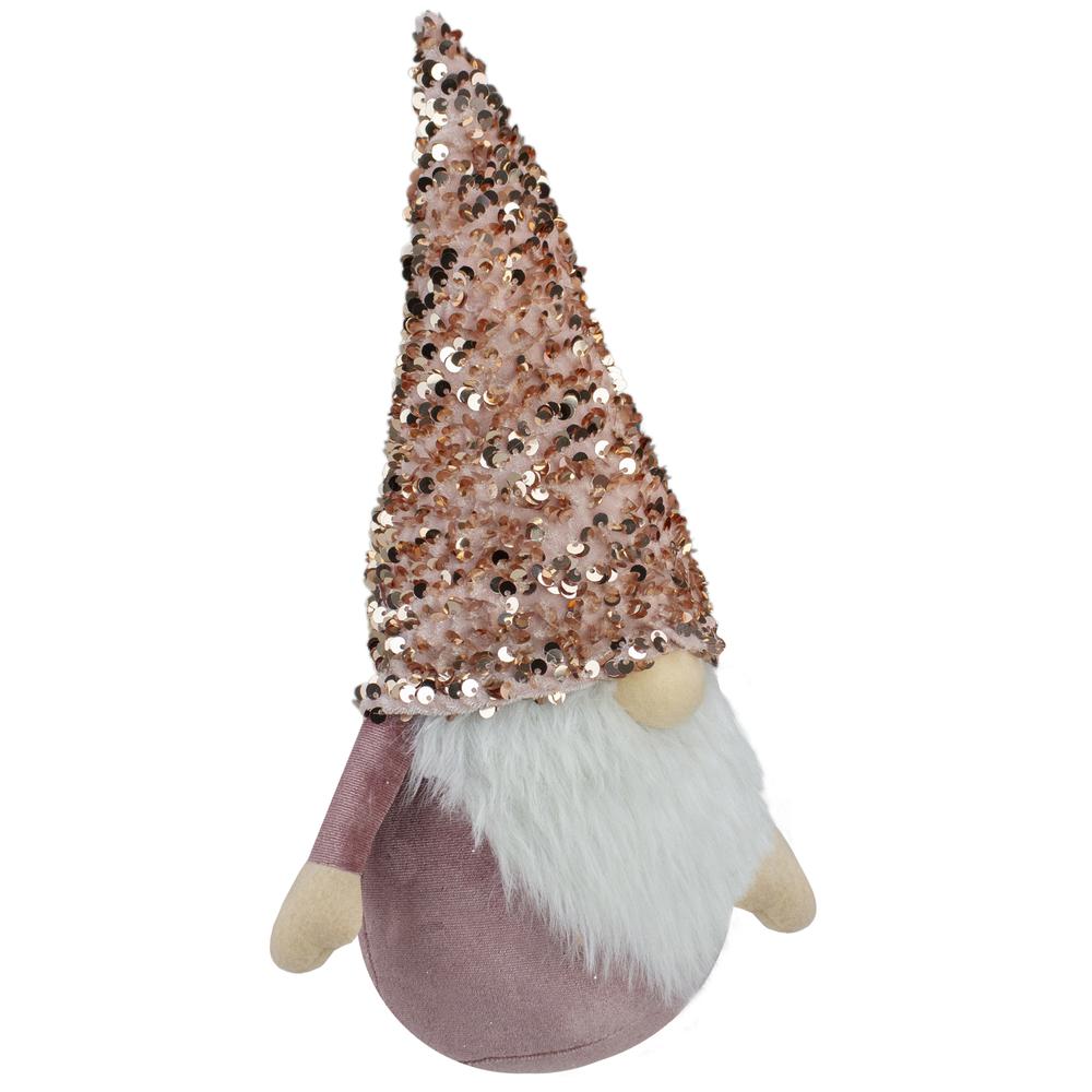 12" Pink and Rose Gold Christmas Gnome Tabletop Figure. Picture 4