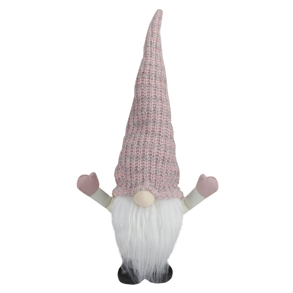19" Pink and White Rattan Christmas Gnome with Warm White LED Lights. Picture 1