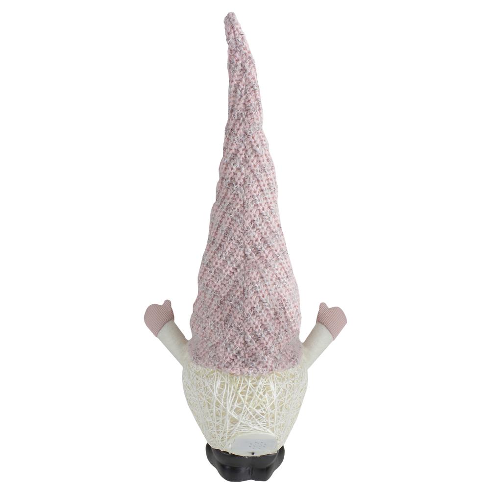 19" Pink and White Rattan Christmas Gnome with Warm White LED Lights. Picture 5