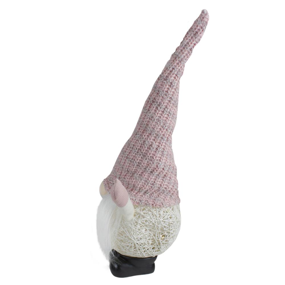 19" Pink and White Rattan Christmas Gnome with Warm White LED Lights. Picture 4