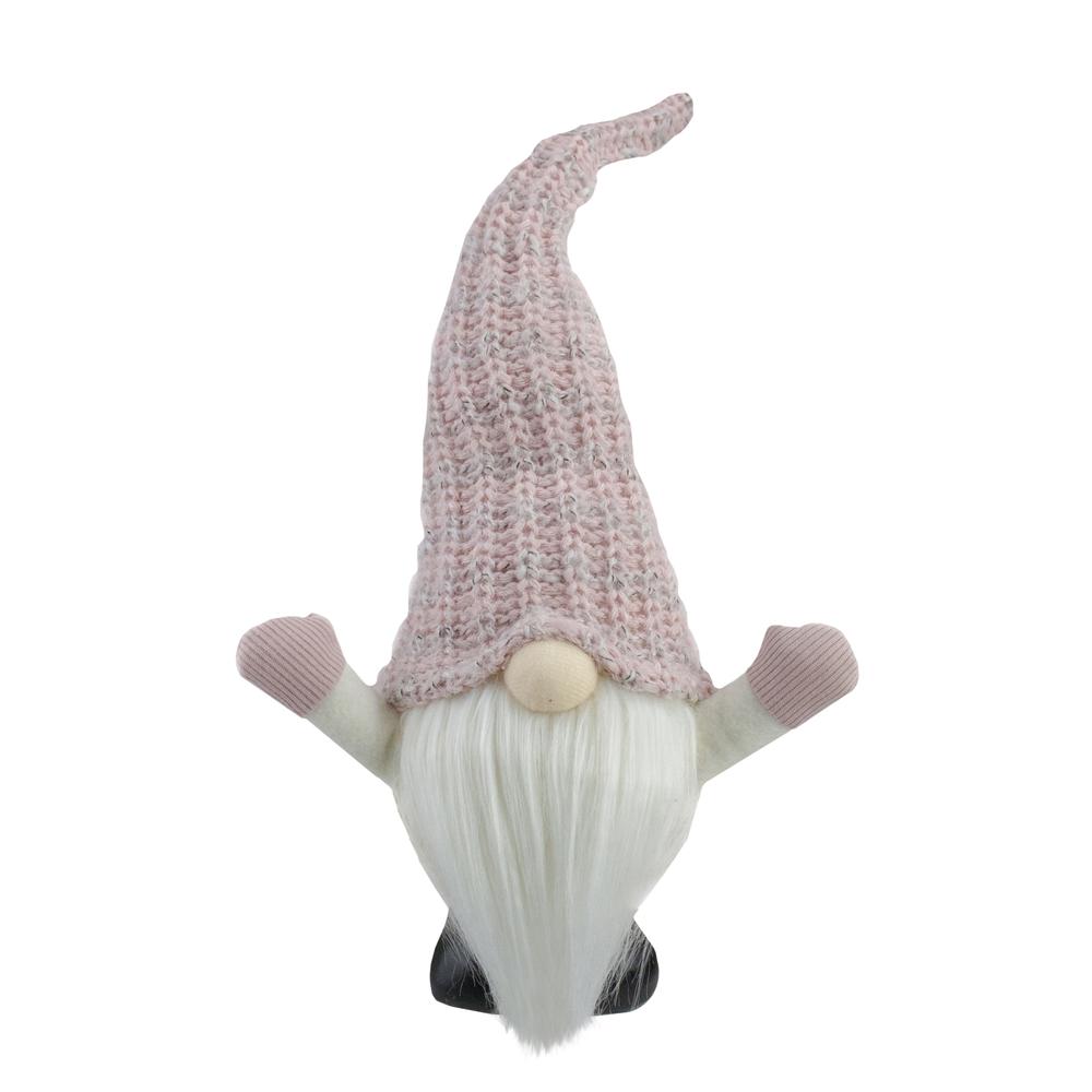14" Pink LED Lighted Rattan Round Christmas Gnome Figure. Picture 1