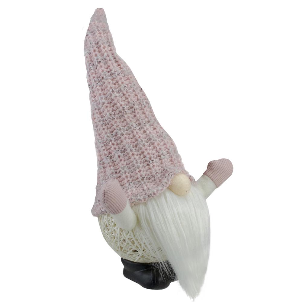14" Pink LED Lighted Rattan Round Christmas Gnome Figure. Picture 2