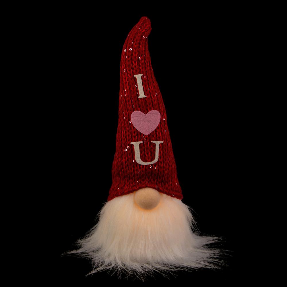 11.5" Knitted 'I Heart You' Hat LED Lighted Gnome Valentine's Day Figure. Picture 3